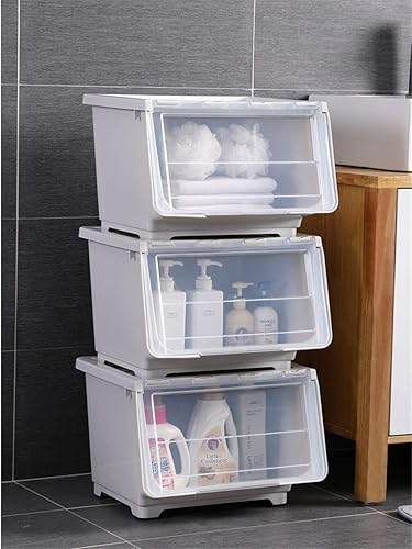 Miniatura 2 de Shozafia Contenedores de almacenamiento de plástico para juguetes, contenedores de almacenamiento apilables con tapas de apertura frontal, caja de