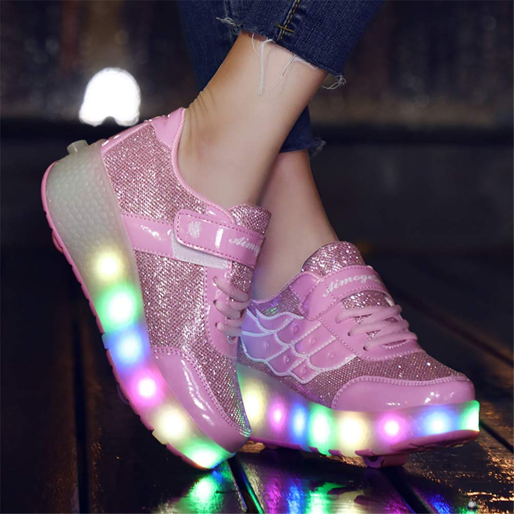 Scarpe LED,Scarpe da Skateboard a LED Light-UP,per Ragazze Unisex per Bambini,Ruote Doppie Singole,Luce 7 Colore Ricaricabili USB,Scarpe da Cross Sportive All'aperto