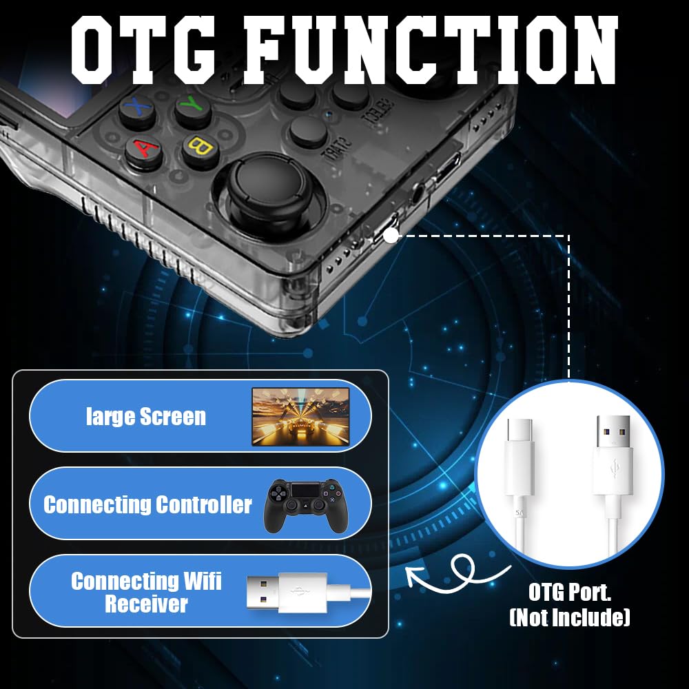 R36S Retro Handheld Game Console, Retro Games Console with 3.5 Inch HD Screen, Portable Handheld Games Consoles, Video Player with 64G TF Card and 15,000+ Classic Games, 3200mah Battery — view 5