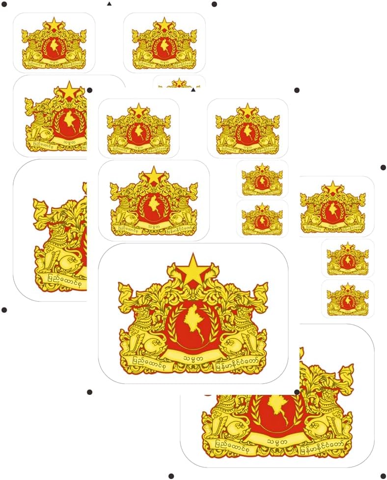 vmcoatdu Burma Coat of Arms Laser Printing Myanmar National Emblem Sticker 3 Pcs Decal in Multiple Sizes Stickers (Yellow Myanmar Burma)
