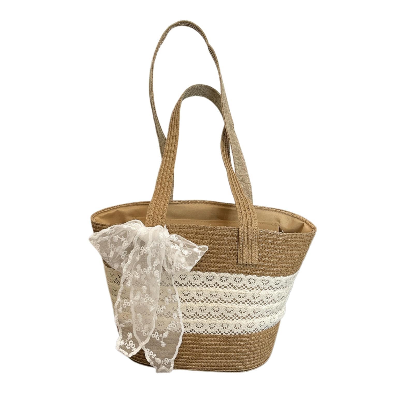 CYUCHENC crossbody bag Large-capacity Floral Straw Bag, Fashionable, Simple And Versatile Shoulder Handbag-khaki