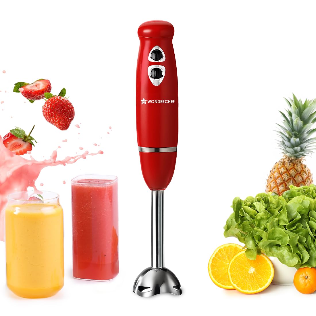 Wonderchef Regalia Hand Blender Mixer | 350W | Sharp Stainless-steel Blades | Dual Speed Settings | For Hot & Cold Blending | Detachable Blending Arm | 2-Year Warranty | Red-picture-12