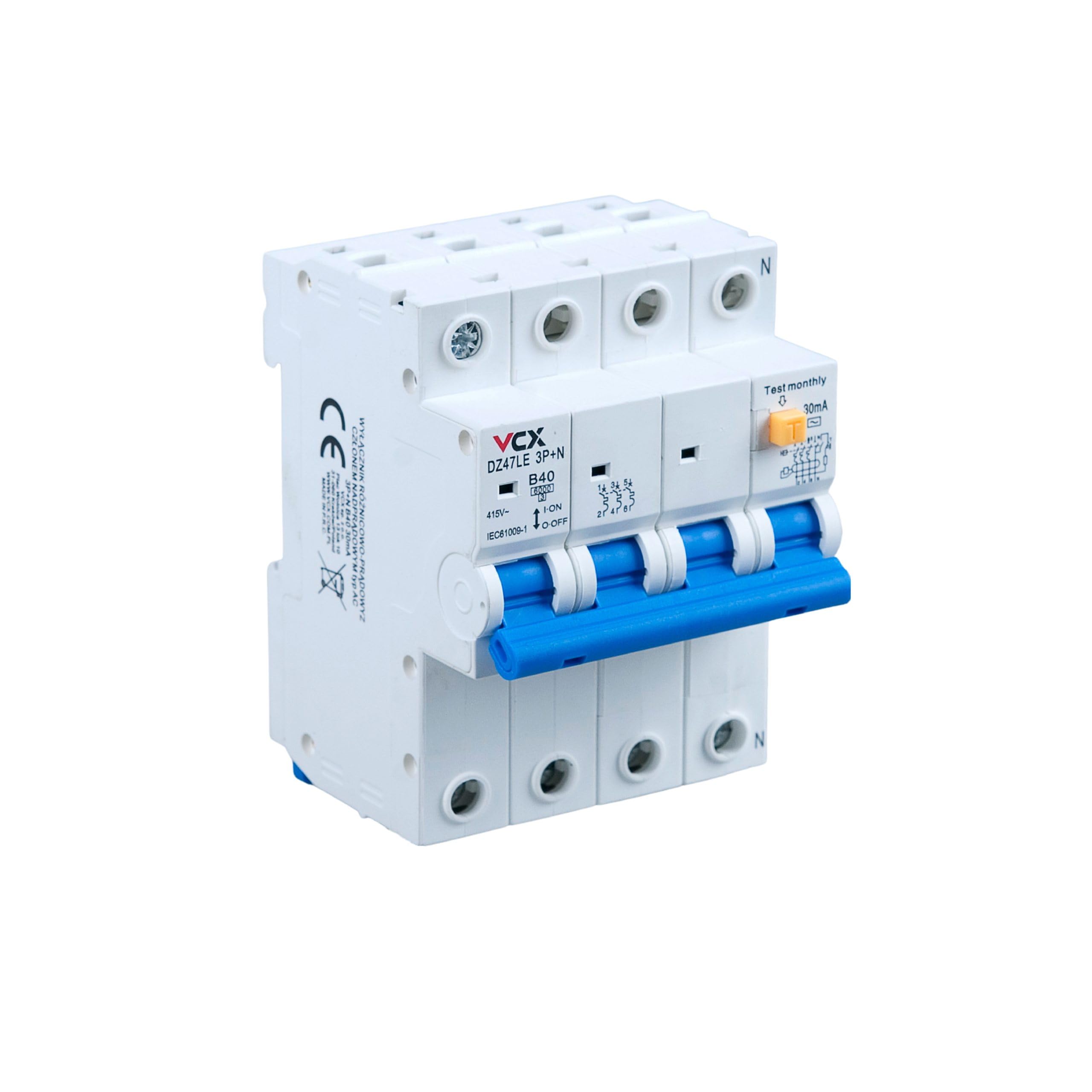 Fehlerstrom-Schutzschalter Typ A mit Überstromschutz (RCBO) - 3P+N / 32A / 30mA / B-Charakteristik