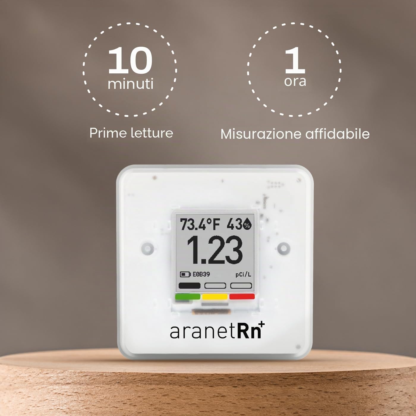 SAF Aranet Rivelatore di Radon per la casa: Misura 10 Min, temperatura, umidità relativa, Pressione, Display e-Ink, Batteria di 7 anni, Portatile con App Gratuita