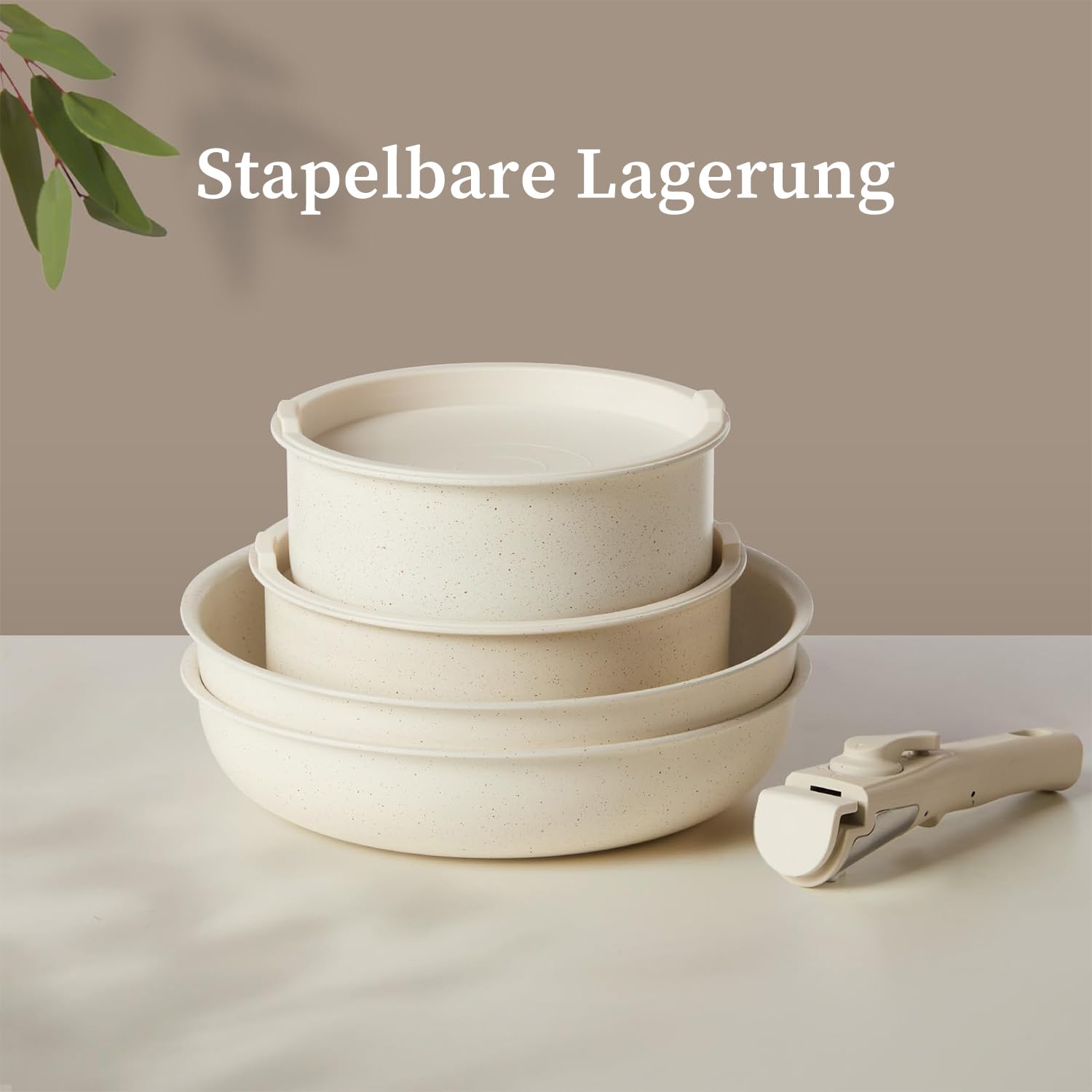 JHK 12-teiliges Topf- und Pfannenset – Antihaft-Kochgeschirr-Sets mit abnehmbarem Griff – Küchengeschirr für Ihre Bedürfnisse zu Hause, Beige
