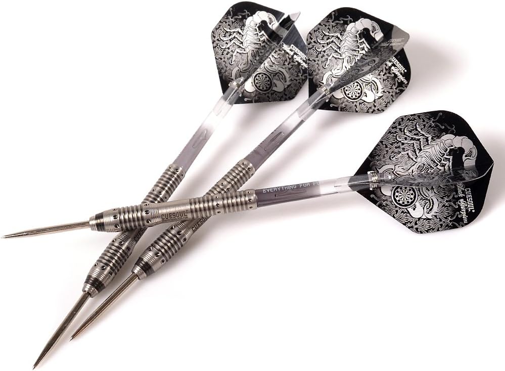 CUESOUL Black Scorpion 22/24/26 Grams Tungsten Steel Tip Dart Set,Barrel with Titanium Coated Finished