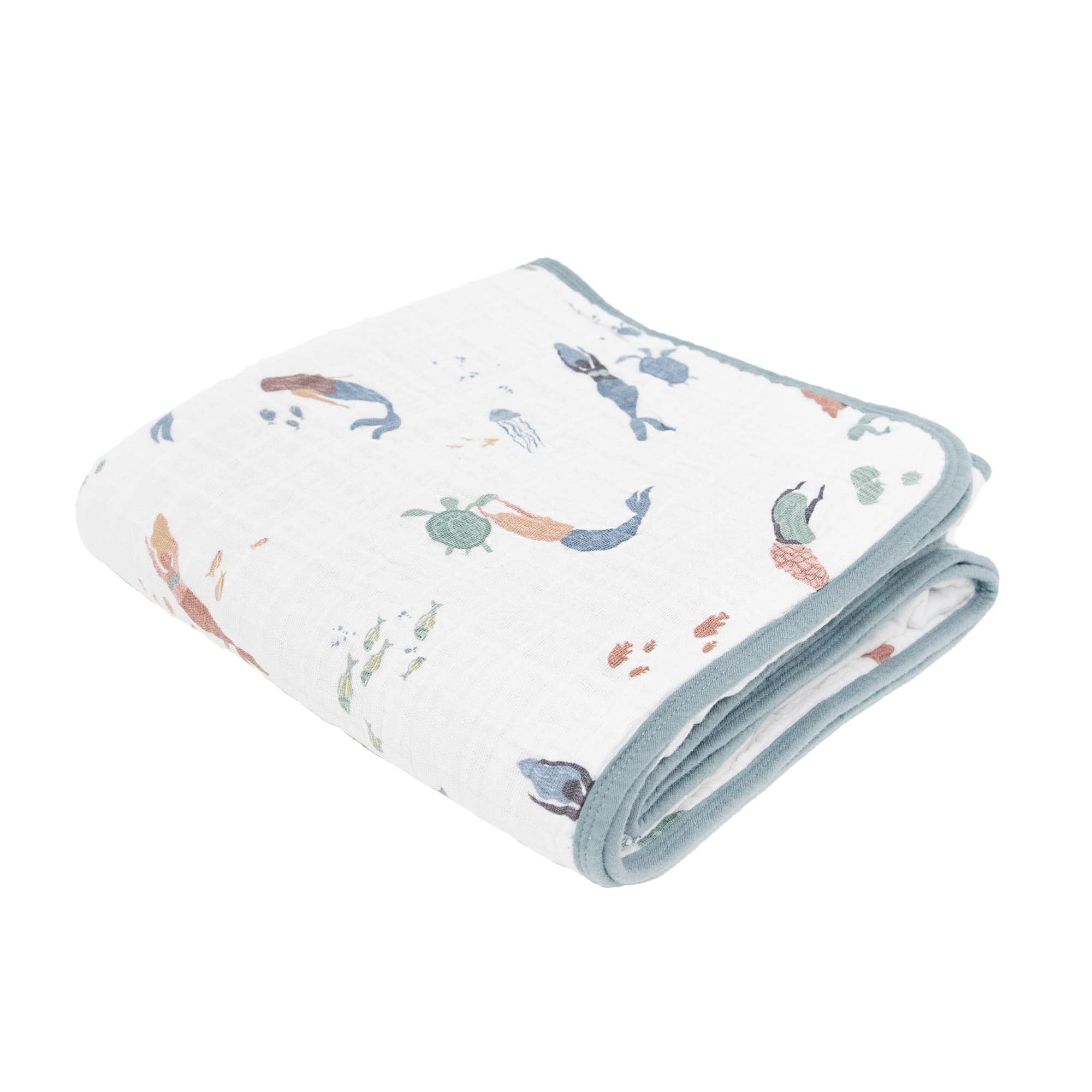 Little Unicorn Muslin Quilt Blanket | 100% Cotton Soft Multi-Layered Muslin Fabric | Toddler &amp; Baby Blanket | 47”x47” | for Nursery, Crib, Shower Gifts (Mermaids)
