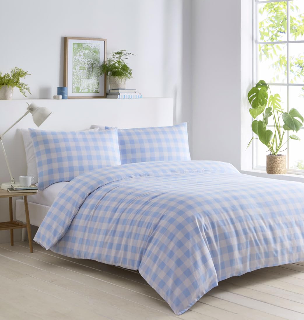 Homemaker Bedding Blue Gingham Duvet Sets Check Bedding Quilt Cover Pillow Cases (, Single)
