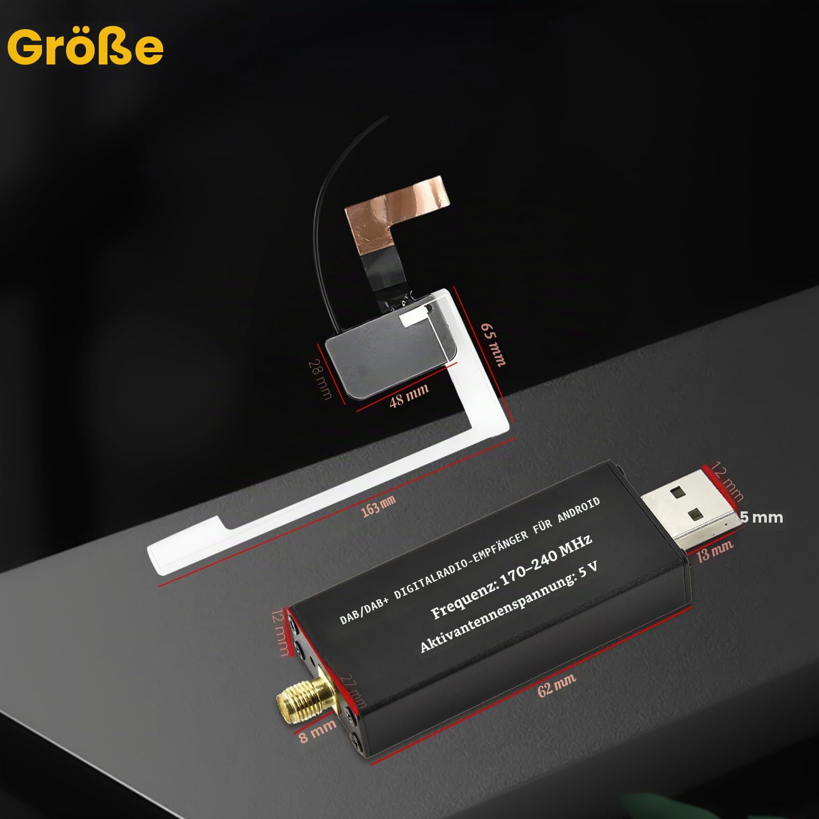 Inefala DAB DAB+ Empfänger für Android Autoradio, DAB Box für Digitalradioempfänger DAB+ Tuner mit Antenne, SMA Antennenanschluss und USB 2.0, Universelles DAB Modul für Android Autoradios