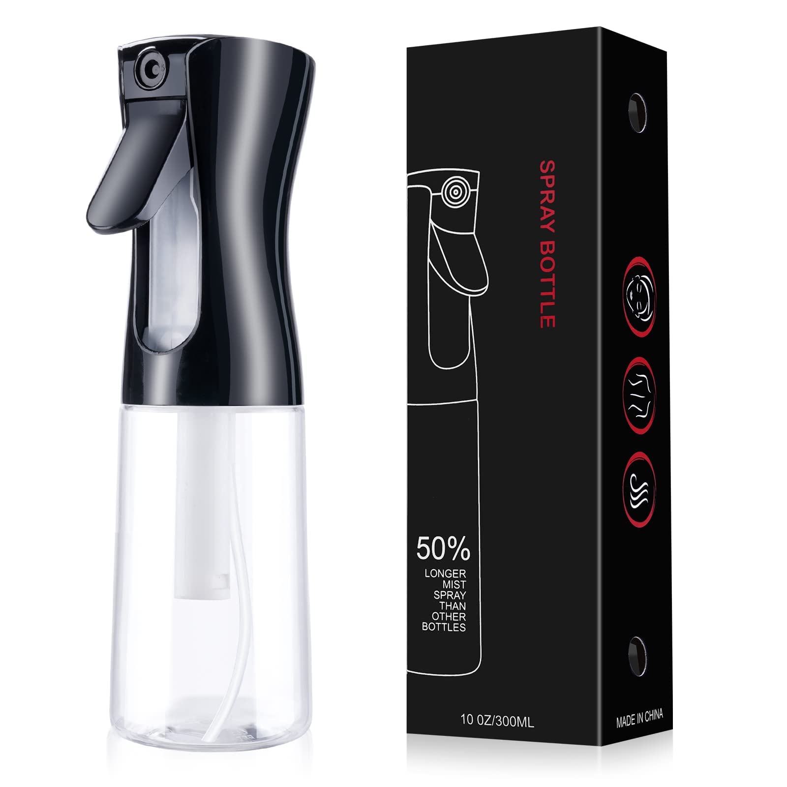 URAQT Bottigliette Spray, 200ML Spruzzino Nebulizzatore, Flacone Spray per Acqua Continua Vuoto Flacone Spray per Capelli per Acconciature, Piante, Animali Domestici, Pulizia (Copertina Nero)
