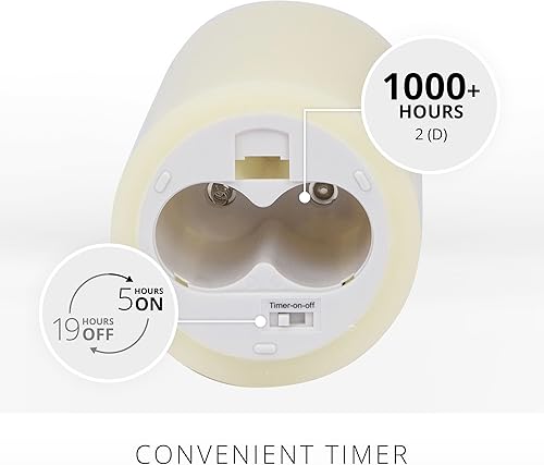 Miniatura 10 de Luminara Vela LED sin llama con borde festoneado, color marfil, 3.5 x 5 pulgadas, pilar de cera real, llama móvil con pilas, con temporizador, sin