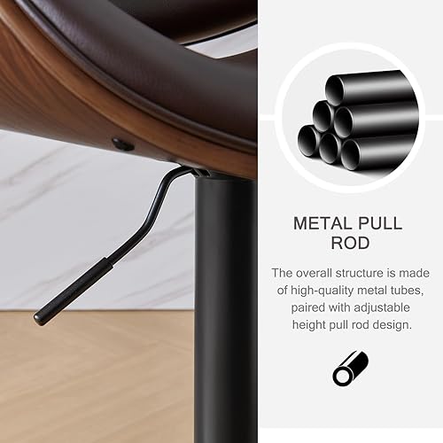 Miniatura 5 de FENFSHE Juego de 2 taburetes de bar ajustables con respaldo y reposapiés, modernos taburetes de bar tapizados de piel sintética para isla de cocina,