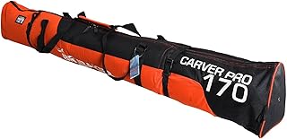 BRUBAKER Padded Ski Bag Skibag Carver Pro 2.0 with Strong 2-Way Zip and Compression Straps - Orange Black - 66 7/8