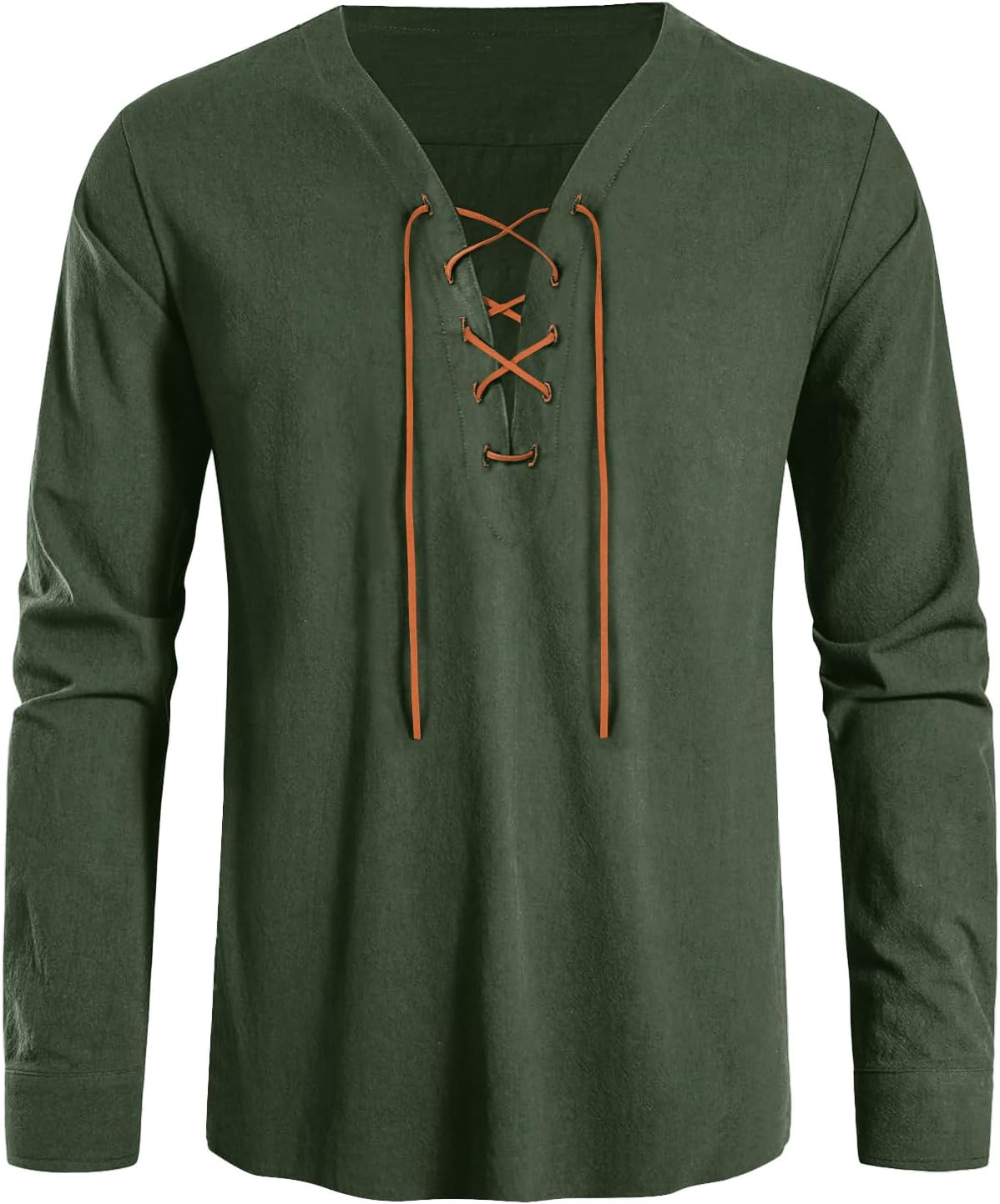Men's Pure Cotton Shirt Retro Lace Up V-Neck Button Arm Shirts Medieval Viking Pirate Renaissance Costume - Image 4