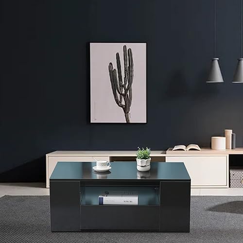 Miniatura 7 de Mesa auxiliar de 37 pulgadas con luces LED, moderna mesa auxiliar de alto brillo, mesa auxiliar de cóctel, mesa lateral moderna con 1 cajón y 3