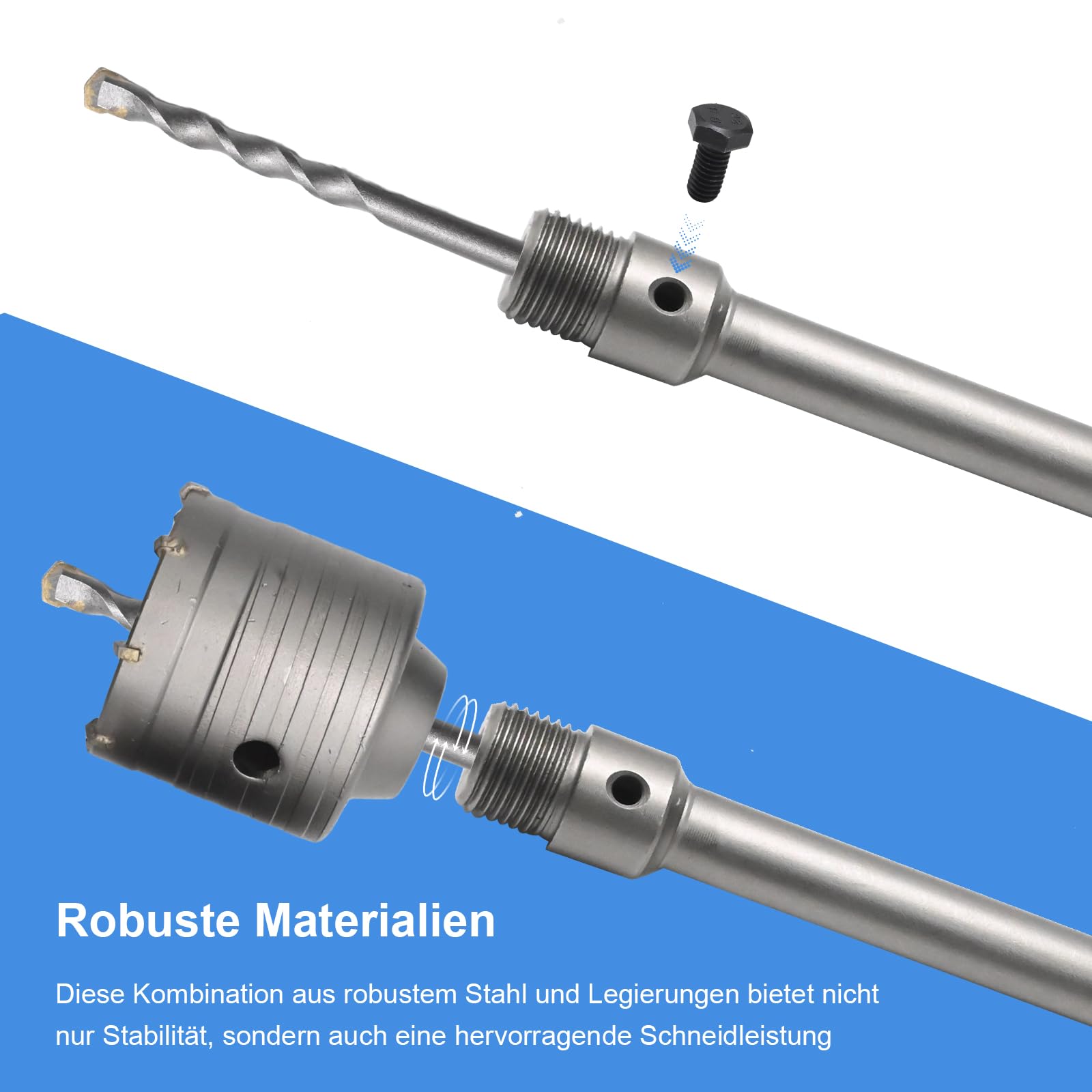 Trocken Bohrkronen Set für Beton, 6 Stück Ø 30mm 40mm 50mm 68mm mit 320mm Rundschaft & SDS Plus Adapter, Hohlbohrkronen für Mauerwerk, Ziegel, Zement, Stein