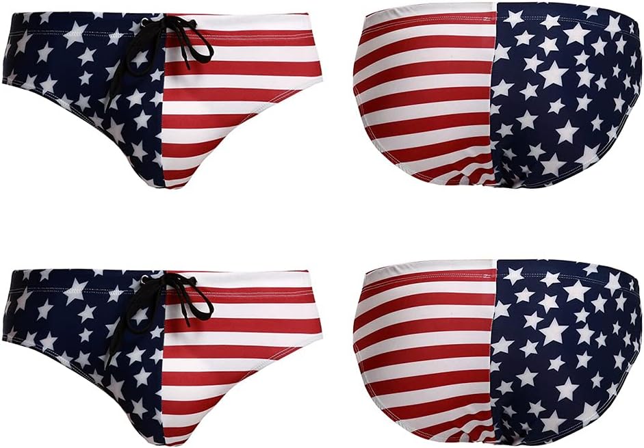 Mens American Flag Swimwear Briefs Patriotic Beach Swimsuit