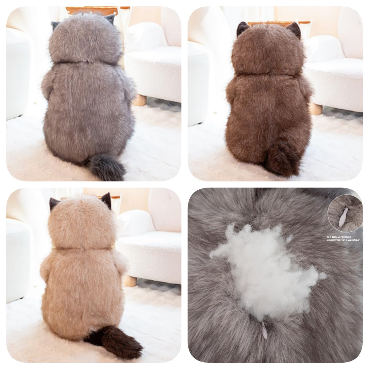 Langhaar Siam Katze Plüschtier, Weiches Flauschiges Katzen Kuscheltier, 28/40/50 cm Stofftier Schlafkissen, Geschenk für Mädchen Kinder & Erwachsene (50cm,HUI)