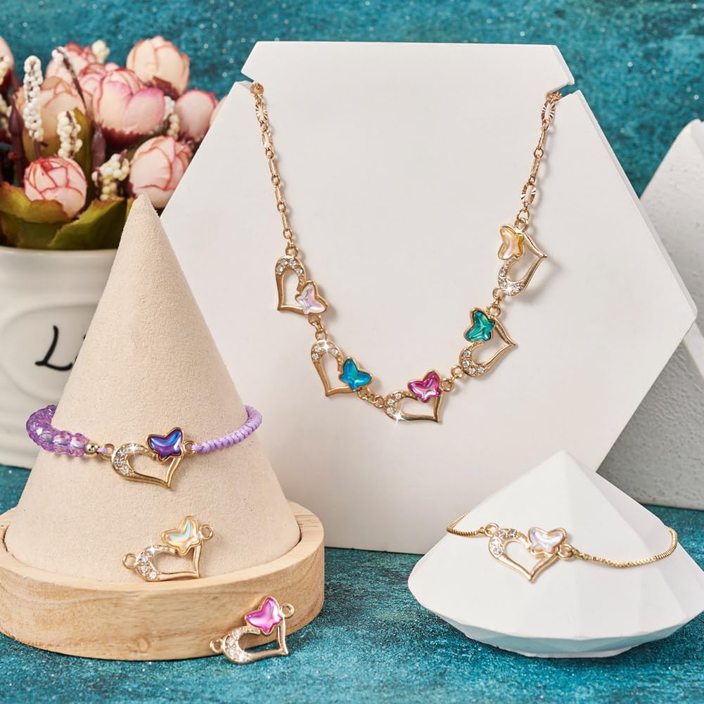 Craftdady Crystal Rhinestone Heart Link Charms 36pcs Alloy Metal Connector Charm Light Gold Love Butterfly Dangle Charm Bracelet Pendants 14x23mm for DIY Craft Earring Jewelry Making - Image 3