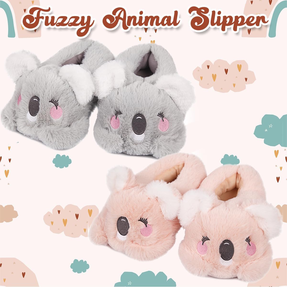 Caramella Bubble Women Cute Animal Koala Slippers Memory Foam Cotton House Shoes Anti-slip Rubber Sole Fuzzy Shoes for Adults Indoor Outdoor - Image 7