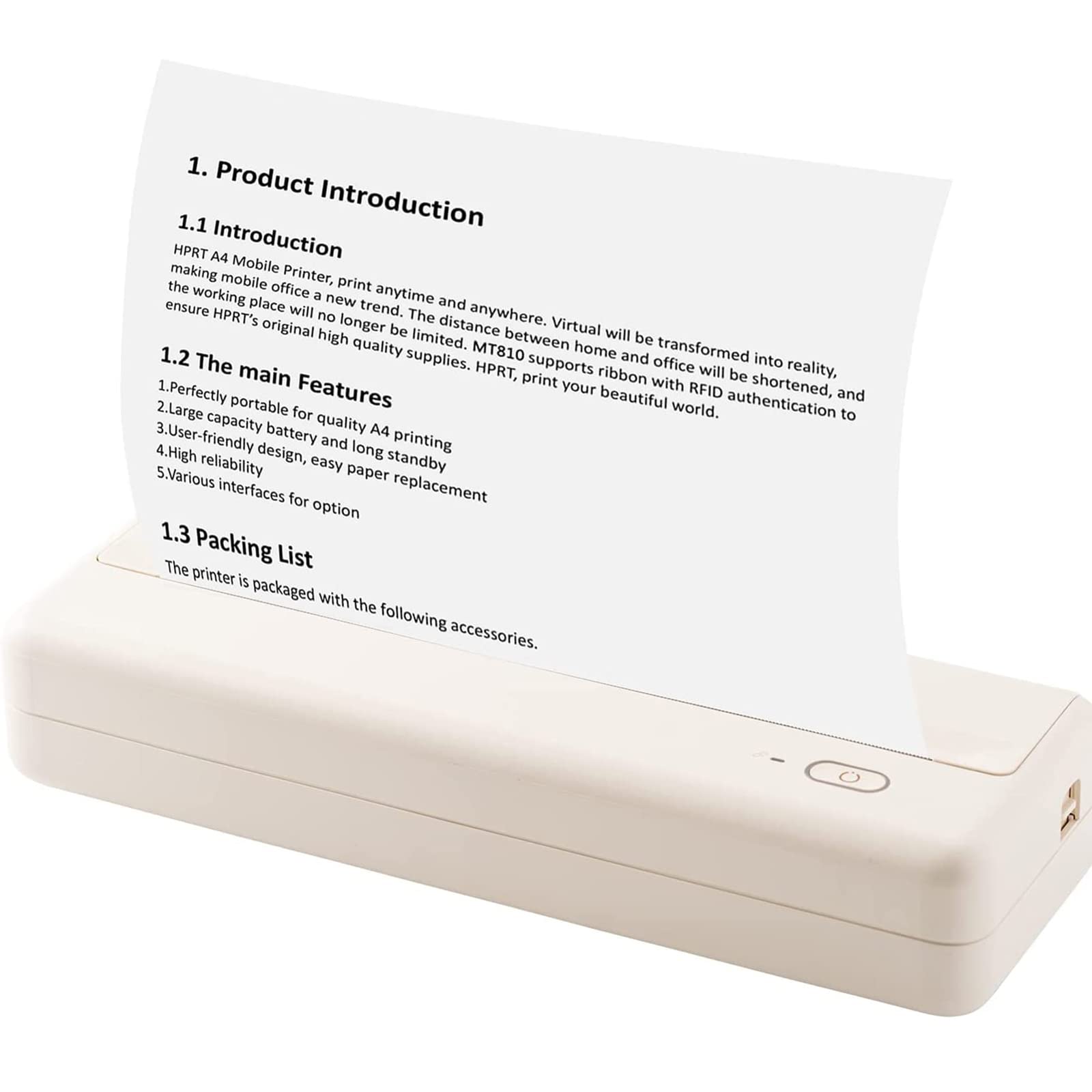 A4 Portable Paper Printer, Portable Thermal Printer, Support 210mm/110mm, Wireless BT Connect Compatible with IOS and Android Mobile Photo Printer, for Outdoor Travel Home Office Printing Sketches