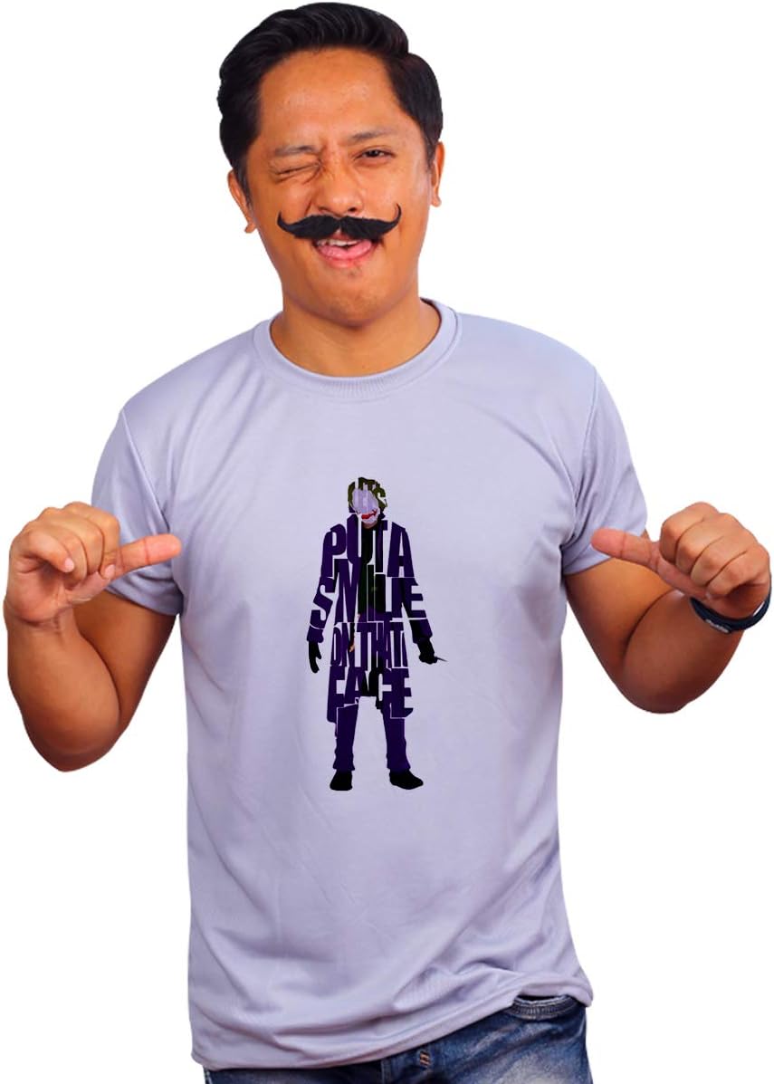 Mooch WaleBatman Joker Lets Put A Smile On That Face White Baground Grey Quick-Dri T-Shirt for Men