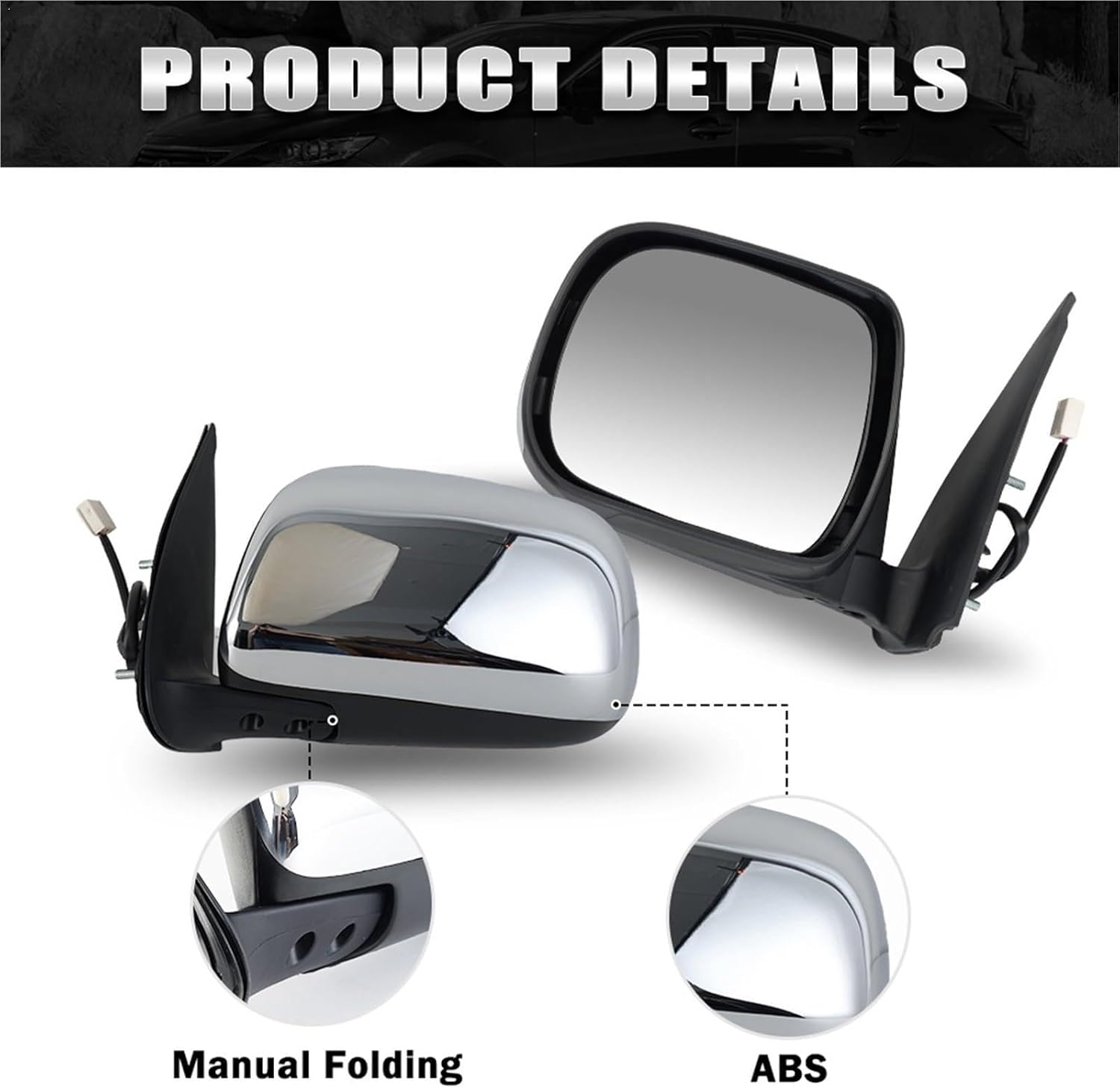 3 Pins Rearview Mirror Assembly Compatible For Toyota For Hilux For Vigo 2005 2006 2007 2008 2009-2015 Manual Folding Side Car Accessories (Left Side Mirror)