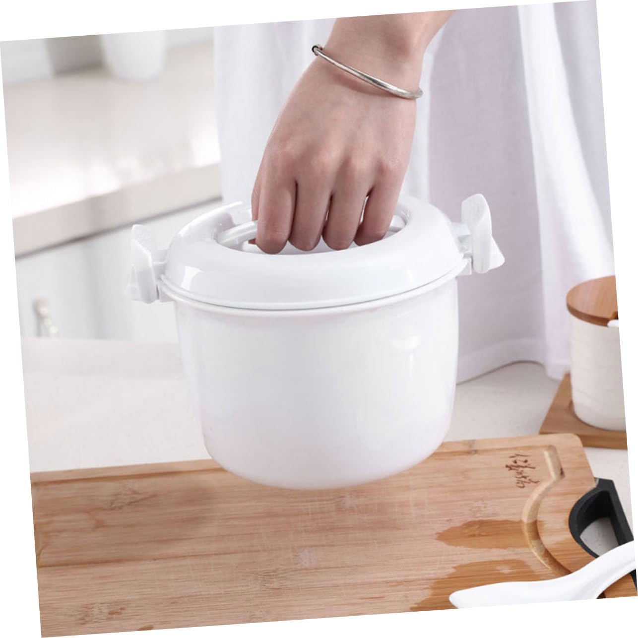 SECFOU 2pcs Microwave Steamer Portable Rice Cooker Insulated Lunch Box Rice Container Microwave Safe