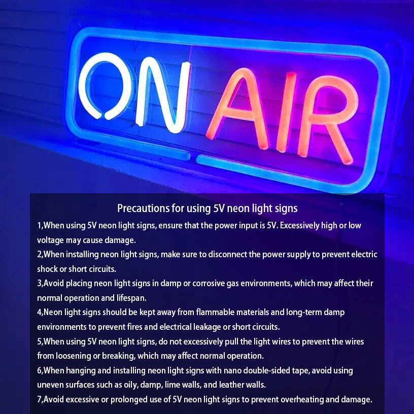 Image of On AIR Neon Sign - On AIR Led Neon Sign with Transparent Acrylic Backplate For Live Streaming Studios, Bedrooms, Cafes Home, Bar, Club, or Garage Live Streamers & Gamers, Designers, Home Use (on air(Blue Red White))
