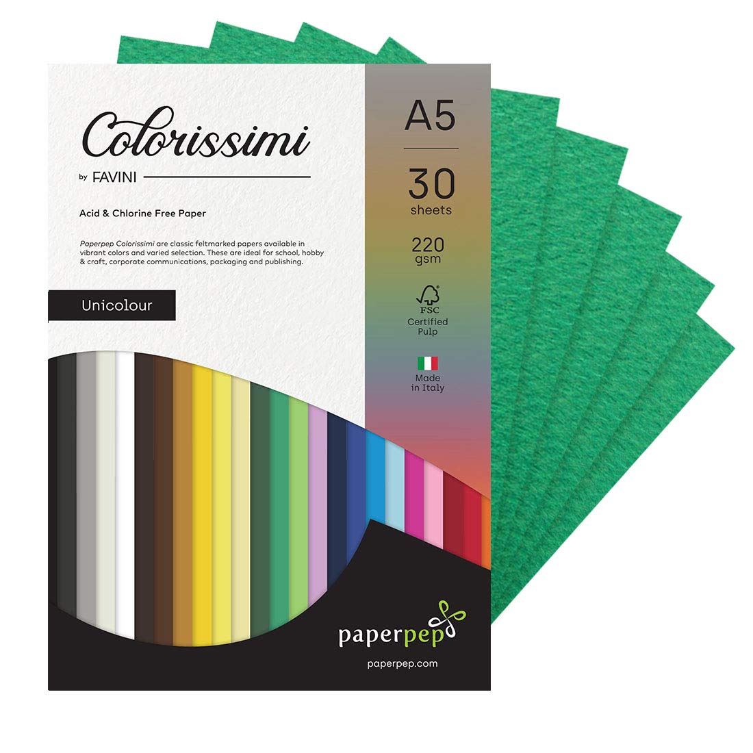 PaperPep Colorissimi Card Stock 220GSM A5 Verde (Green) Unicolor Pack of 60 Sheets For Cardmaking, Mixedmedia, Papercrafts, Cutart, Diecutting, Stamping, Scrapbooking, Pastel Colouring and Arts & Crafts