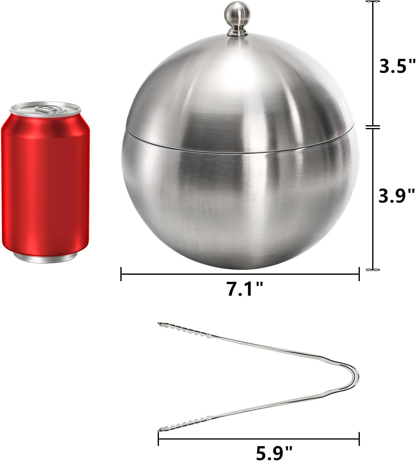 Yesland Ice Bucket with Lid, Double Insulation Ice Box Container Storage Box, 2 L Stainless Steel Ice Bucket Container with Ice Tong Scooper, Spherical Wine Champagne Barrel for Home Party Bar - Image 2