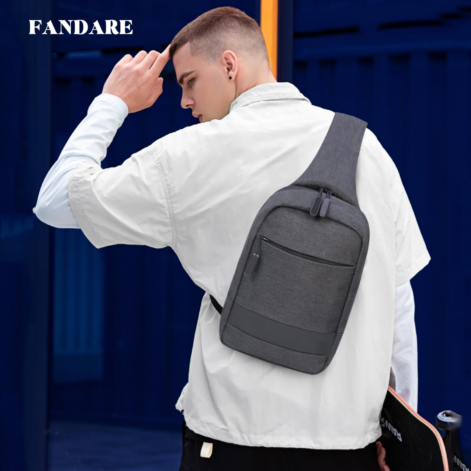 FANDARE Men Sling Shoulder Bag Crossbody Bag Motorcycle Chest Crossbody Bag Cover Pack for Hiking Cycling Travel Outdoor Sport Gym College Small Casual Backpack Black - Image 2