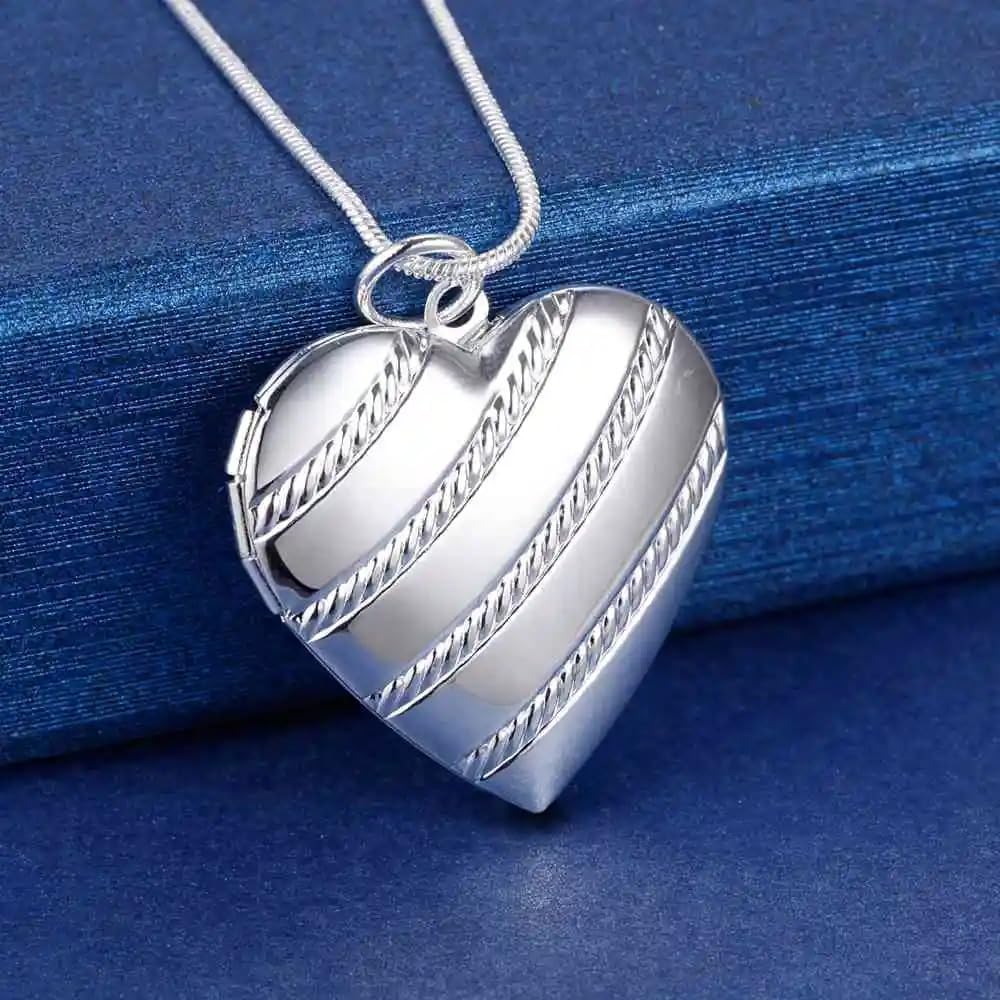 MOCHAMIK Collana con Medaglione a Cuore in Argento Sterling 925 da Donna, Collana Classica con Ciondolo con Cornice per Foto, Foto con Foto