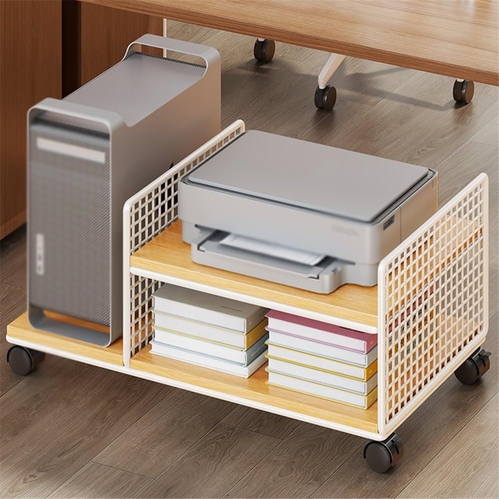Práctico Soporte for CPU, Estante for Impresora, Estuche de Escritorio, Carrito móvil con Ruedas giratorias Bloqueo(A)