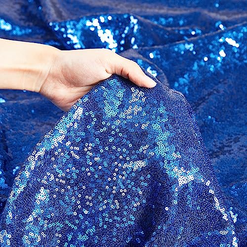 Image of B-COOL Sequin Tablecloth Royal Blue Wedding Tablecloths for Round Table | Blue Table Fabric Sequence Table Skirts Sequins Table Cloths Independence Day BBQs Parties 90x132 Inch