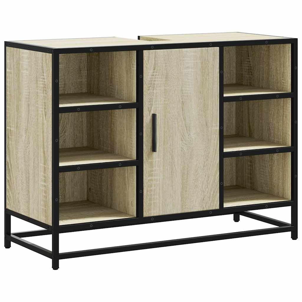 Pensile Bagno In Legno Rovere Sonoma 60x25x30 Cm - Armadio A Muro Con Ante A Gas