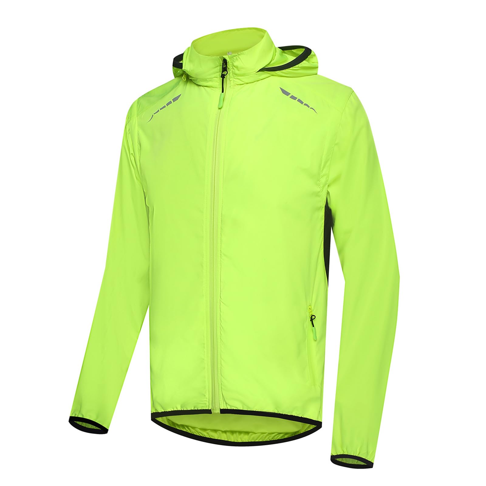 Zwei-in-Eins-Reflektierende wasserdichte Fahrradjacke mit Kapuze für Herren und Damen mit Abnehmbaren Ärmeln, Windjacke mit Durchgehendem Reißverschluss und Kapuze,Green-3XL