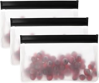 PATIKIL 8.7"x2"x5.3" Reusable Freezer Bag, 3 Pcs Leakproof Zip Food Storage Stand Up Bags Fridge Snack Vegetable Fruit Ice Container for Long-Lasting Freshness, Black
