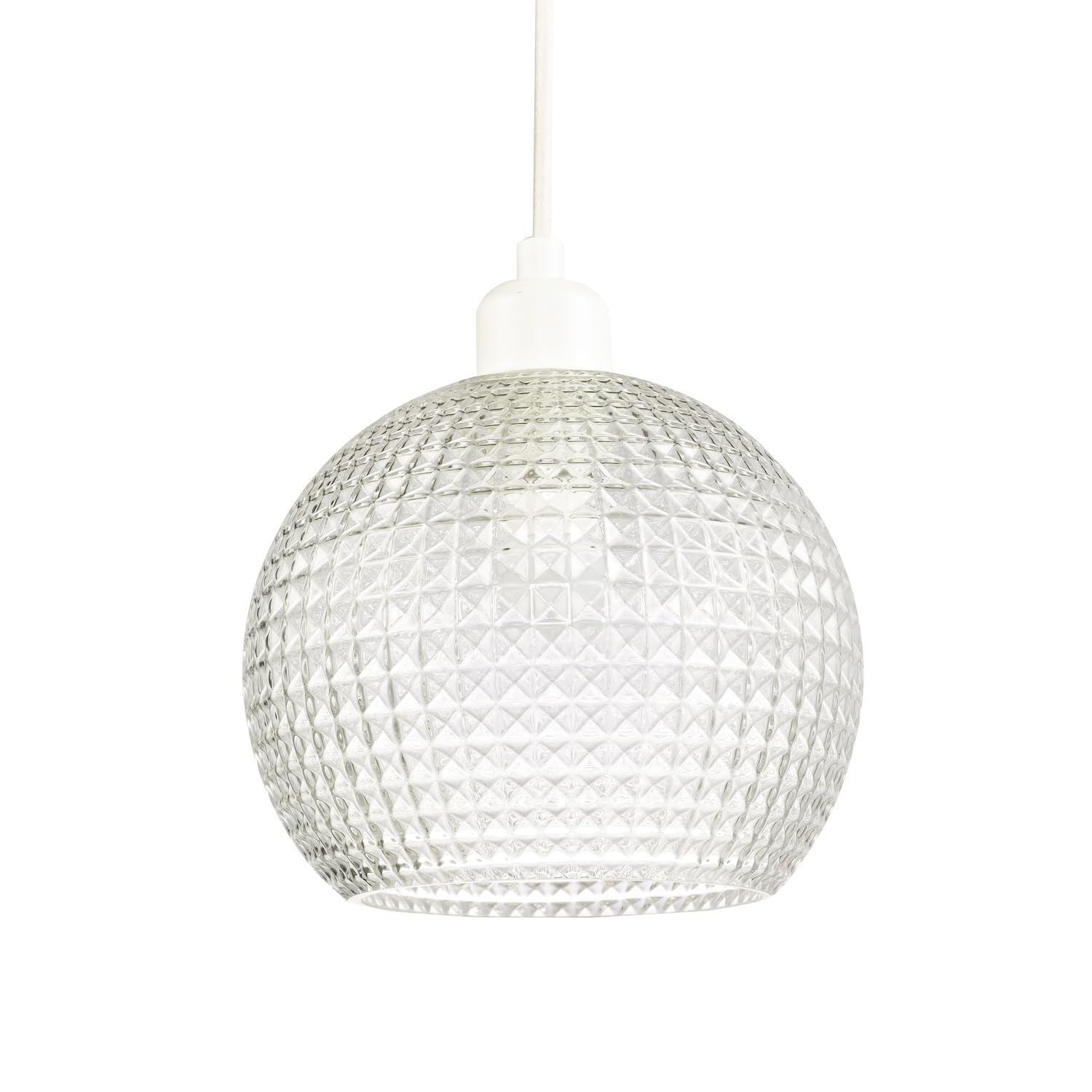 Happy Homewares Spherical Pendant Shade - Clear Glass - Diamond Ridges - 18cm