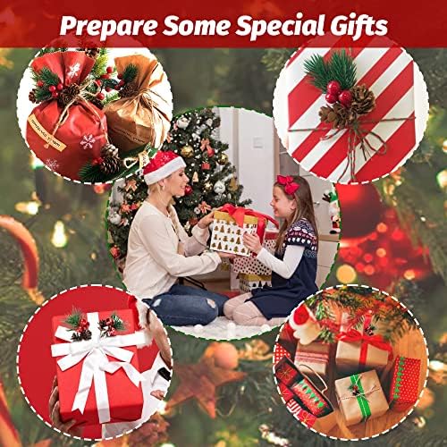 JUNMEIDO 30 PCS Artificial Pine Picks Christmas Pine Branches Christmas Pine Tree Branches with Small Berries Pinecones Bells for Christmas Floral Arrangement Wreath Craft Garland Decorations