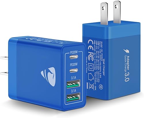 Miniatura 13 de Paquete de 2 Cargadores de Pared USB C, Bloque Cargador Rápido USB C de 40W y 4 Puertos con Puerto Dual QC+PD 3.0 Adaptador de Energía, Cargador de