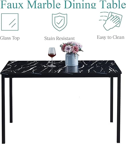 Miniatura 4 de Juego de comedor de 5 piezas para 4 mesas de comedor de mármol con sillas, mesa de cocina rectangular y sillas para cocina del hogar, comedor y
