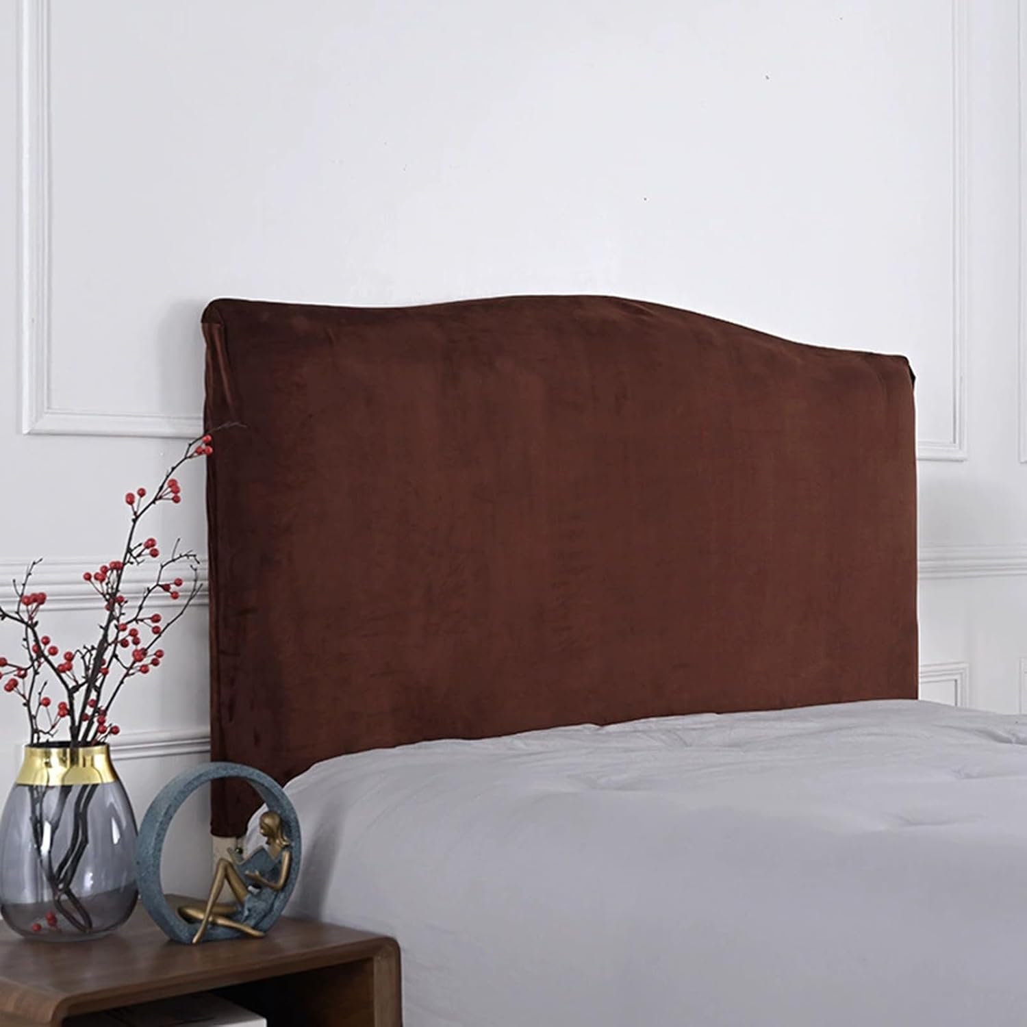 Velvet Bed Headboard Cover for Queen King Full Size,Stretch Headboard Slipcover Soft Dustproof Protector Cover Bed Head Cover for Bedroom(24# Dark Coffee,220cm(86''))