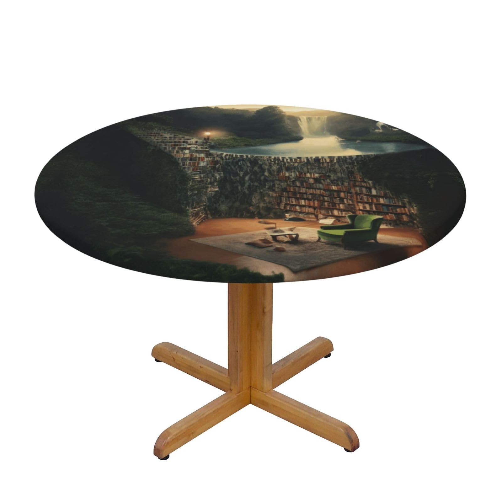LKJHGFDSAQ Library Bookshelf Book Round Table Cloth â€“ Fabric with Water-Resistant & Anti-Stain Protection, Decorative Table Cover for Round and Octagon Tables