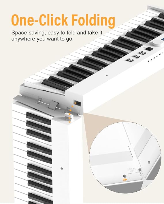 KONIX Folding Piano Keyboard 88 Key Black Bundle Folding Piano Keyboard 88 Key White
