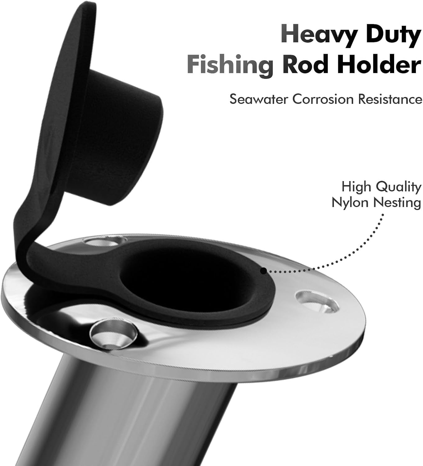 Fishing Rod Holders for Boat, 2 Pcs 15/30/90 Degree Heavy Duty 316 Stainless Steel Rod Pole Holder for Fishing Boat with Rubber Cap, Flush Mount, Inner Tube and Gasket