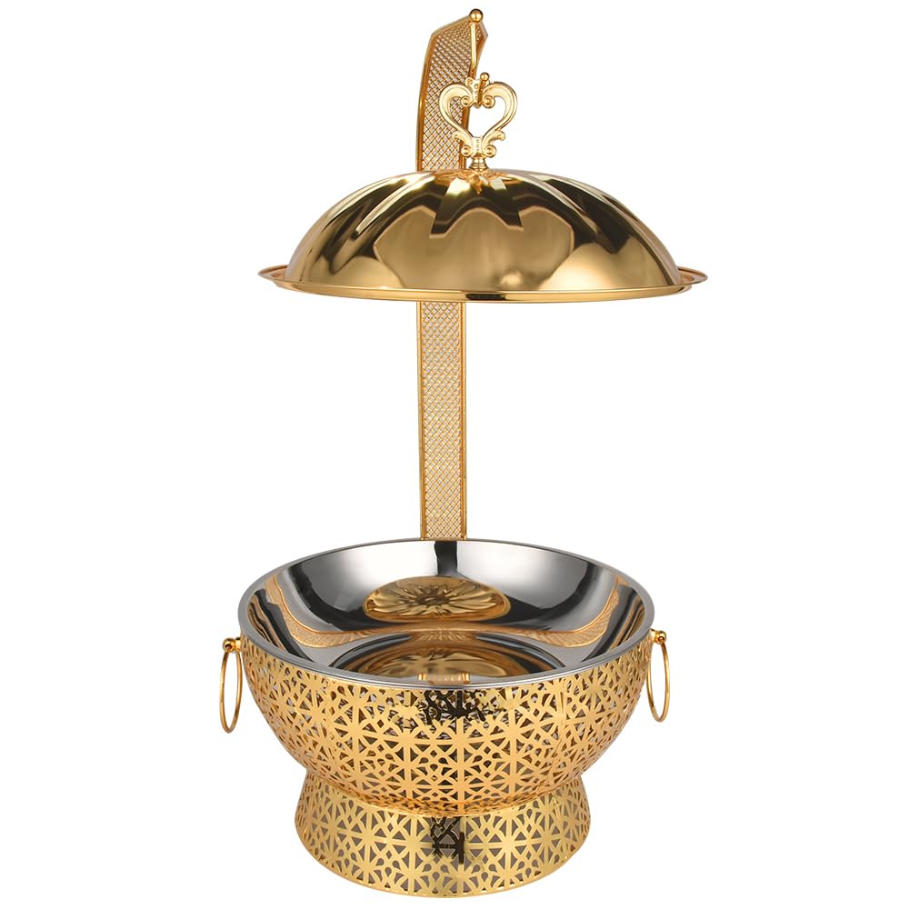 HONHPD Luxury Gold Chafing Dish Buffet Set, 8QT Stainless Steel Food Warmer with Hanging, Buffet Servers, Hotel Buffet Equipment Dishes for Chafin, Chafing Dishes for Catering,Golden