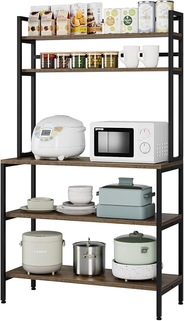 HOCSOK Baker's Rack, 5-Tier Microwave Oven Stand Organizer, Industrial Storage Shelf for Kitchen, Dining Room, Living Room