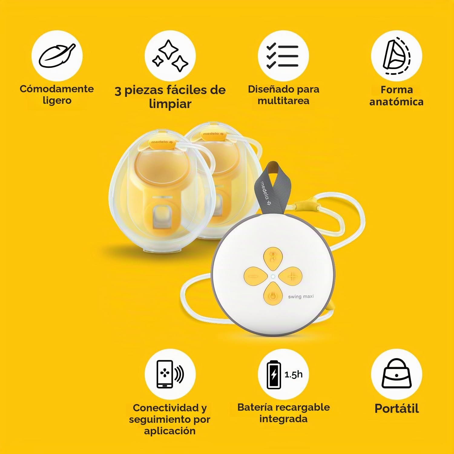 Medela Swing Maxi Extractor de leche manos libres | Fácil, intuitivo, ideal para desplazamientos Doble extractor de leche eléctrico manos libres