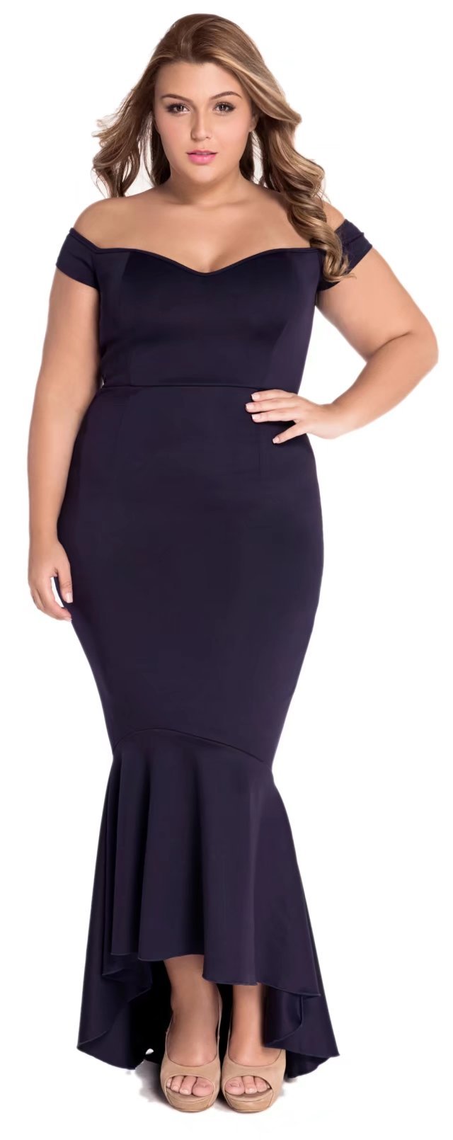 Joansam Women's Black Off-Shoulder Mermaid Jersey Evening Party Maxi Dress